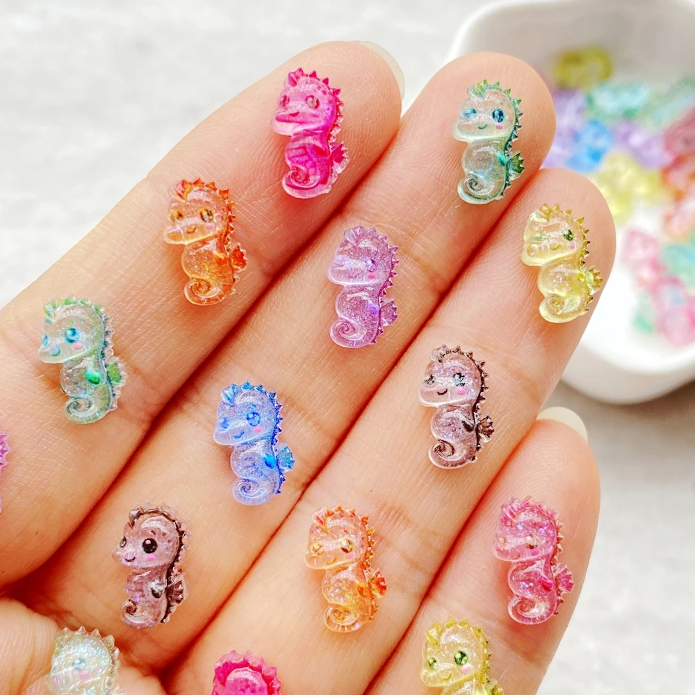 50pcs Resin mini Cute cartoon colored crystal seahorse Flat back Rhinestone DIY Wedding Scrapbook Christmas Decor Crafts