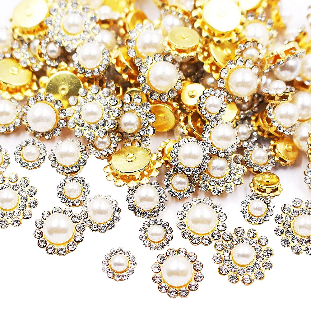 50 Stück 8–14 mm Silber- und Goldkrallen-Sonnenblumen-Strasssteine zum Aufnähen, flache Rückseite, Kristalle, Glasperlen, Nähen von Strasssteinen, Kunsthandwerk – Detail 5