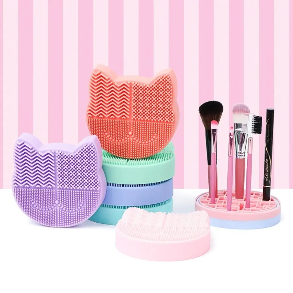 Silikonowe pudełko do czyszczenia pędzli do makijażu 2 w 1, przenośna podkładka do mycia pędzli, wielofunkcyjne narzędzie do makijażu na sucho i na mokro, pudełko do szorowania.