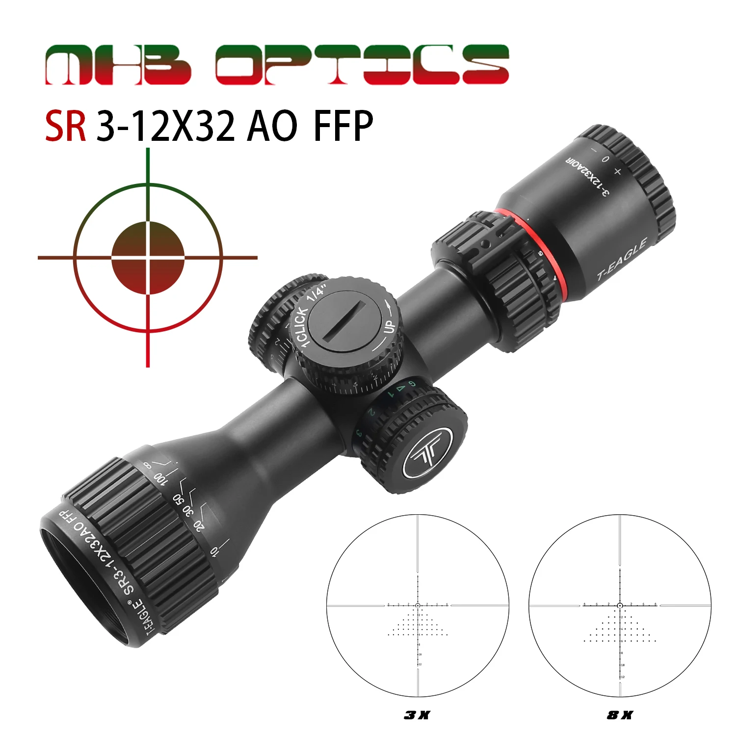 T-EAGLE-SR 3-12X32AO FFP front optical rifle long-range sight with super strong impact resistance, outdoor hunting sniper scope