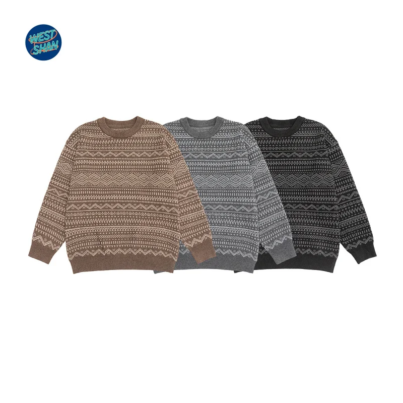 

WESTSHAN Одежда высшего качества европейского и американского размера, мужская одежда, элитный бренд, осенний модный свободный пуловер с круглым вырезом в стиле ретро, вязаный свитер