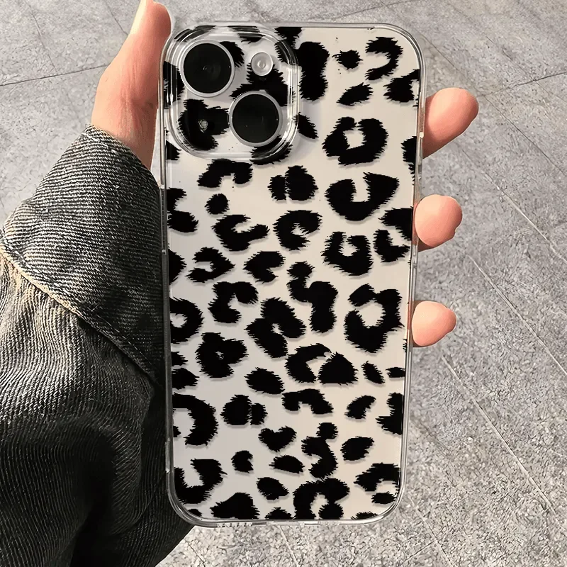 Korean Style Black Leopard Print Phone Case For iPhone 16 Pro Max 15 Pro 14 13 12 11 Pro Xr Xs 7 8 Plus Senior Y2K Phone Cases