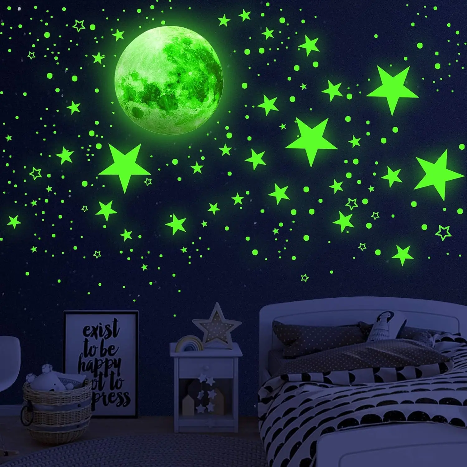 1086Pcs Glow in The Dark Stars, Glow in The Dark Moon for Ceiling Planets Space Wall Stickers Solar System Galaxy Wall Decals
