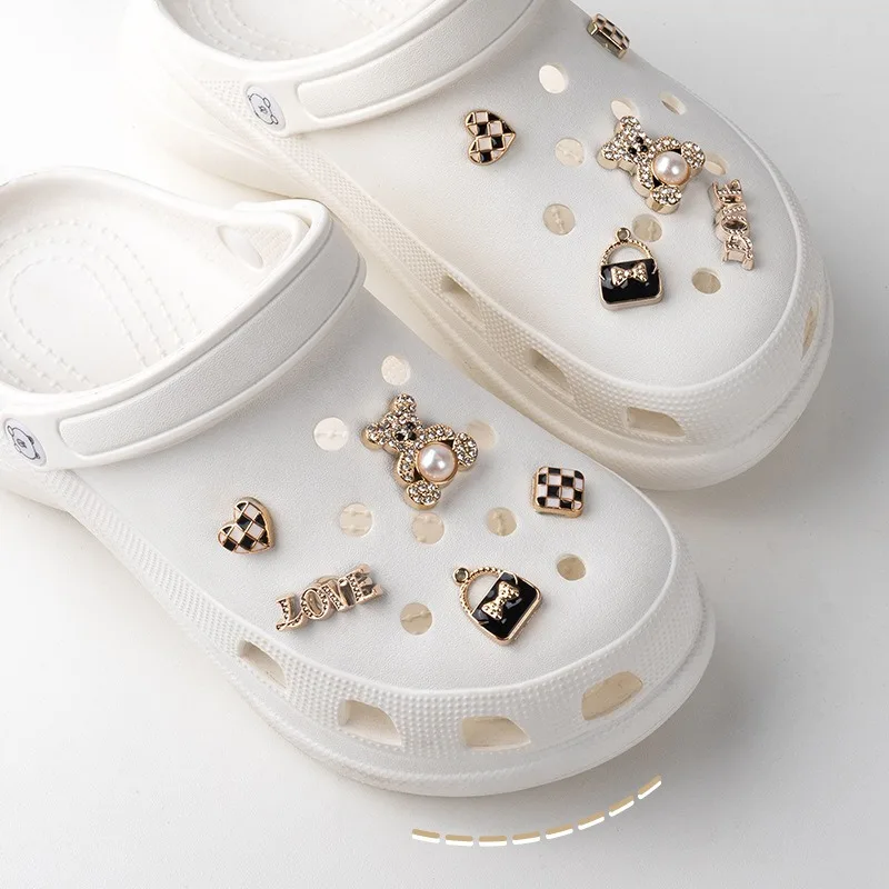 

10PCS Shoe Charm for Crocs DIY New Cartoon Bear Letter Rhinestones Shoe Decoration Buckle for Croc Charms Hole Shoes Accessories