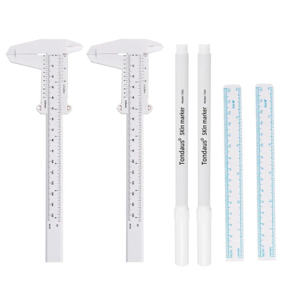 Tattoo Marker Pen with Ruler White Color for Permanent Makeup Tattoo Skin Lip Line Eyebrow Shape Design Microblading Supplies