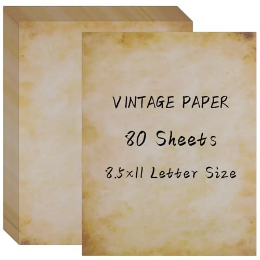 

80 Sheets Vintage Paper, 8.5" x 11" Letter Size Printer Paper, Antique Stationery for Writing, Double-sided Aged Parchment Pape