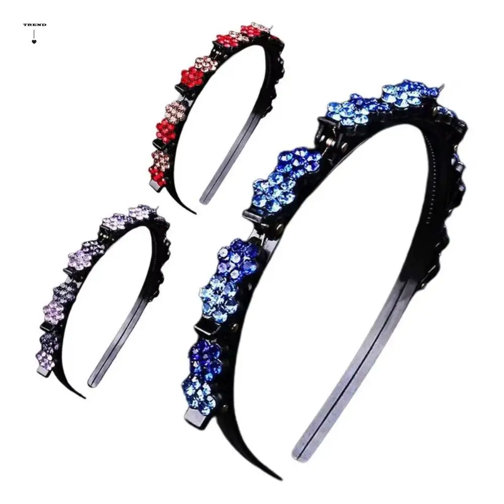 

Элегантные ленты для волос с заколками, милый обруч для волос со стразами и челкой в виде сливы, повязка на голову в корейском стиле, головной убор с блестящим цветком