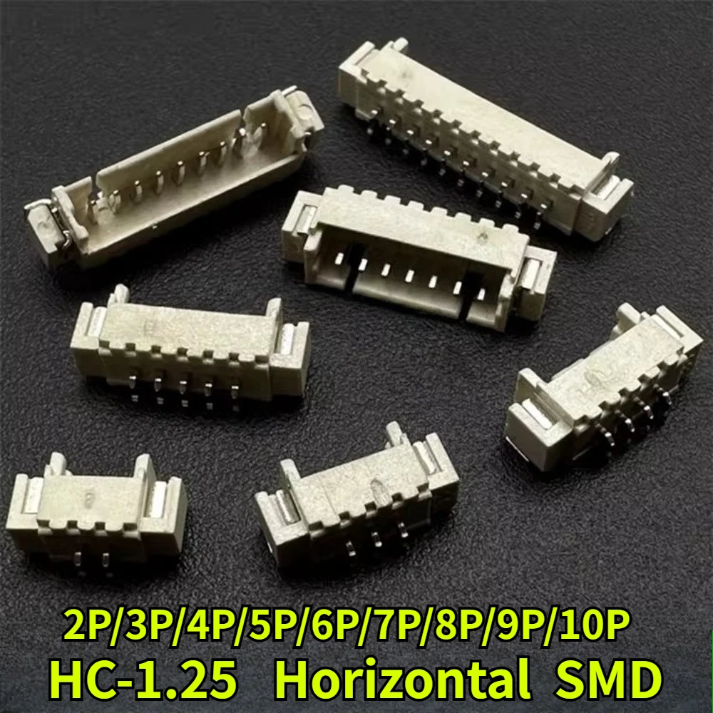 

50/100/300Pcs/lot HC-1.25mm Horizontal Patch Pitch 1.25mm 2P/3P/4P/5P/6P/7P/8P/9P/10P WT Needle Seat Connector Horizontal SMD
