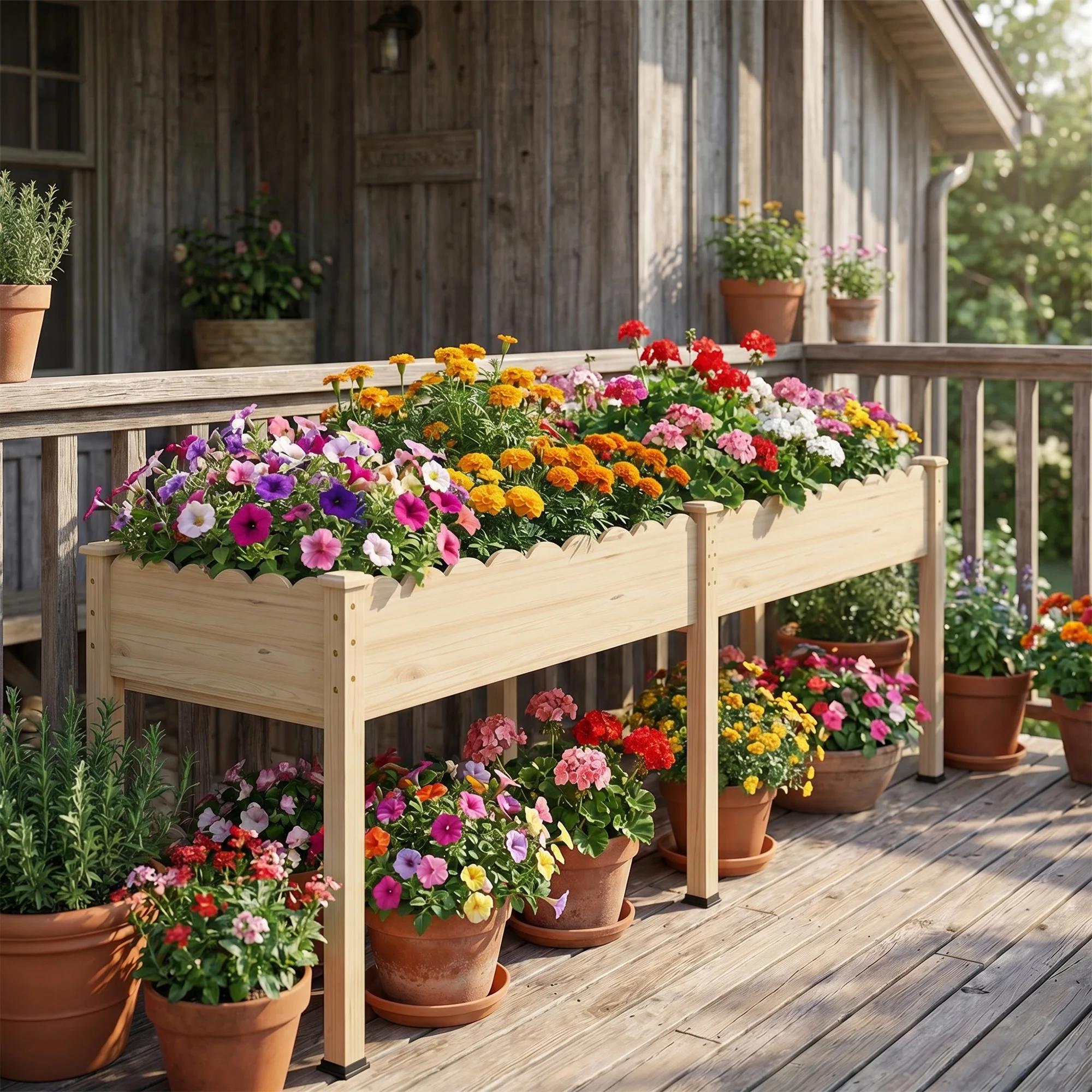 Wooden Raised Garden Bed Elevated Planter Box with Flower Box Shelf Outdoor Plant Vegetable Herb Bed for Balcony Garden view 5