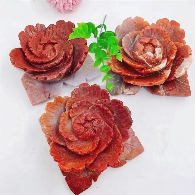 

9.5CM Natural Ocean Jasper Flower Stone Crystal Carving Quartz Gemstones DIY Witchcraft Home Decoration Craft 1pcs