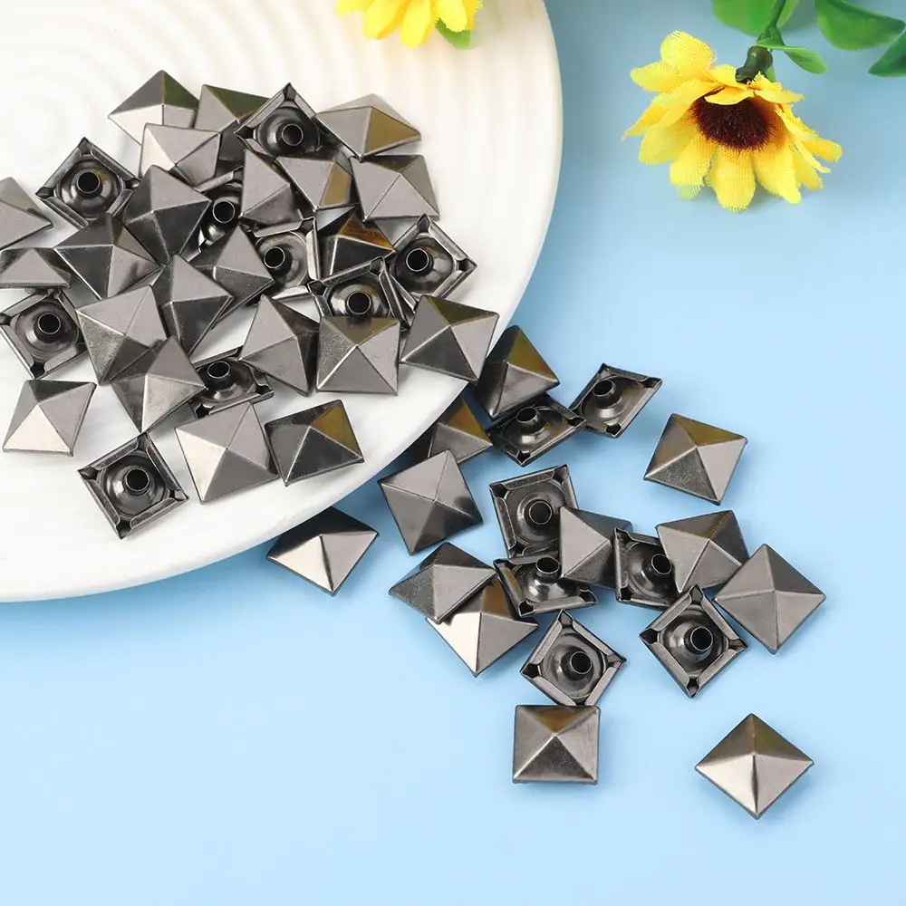 50Sets Scrapbooking Shoes Bag Decor Pyramid Shape Square Rivets Fix Studs Cloth Button Metal Spikes