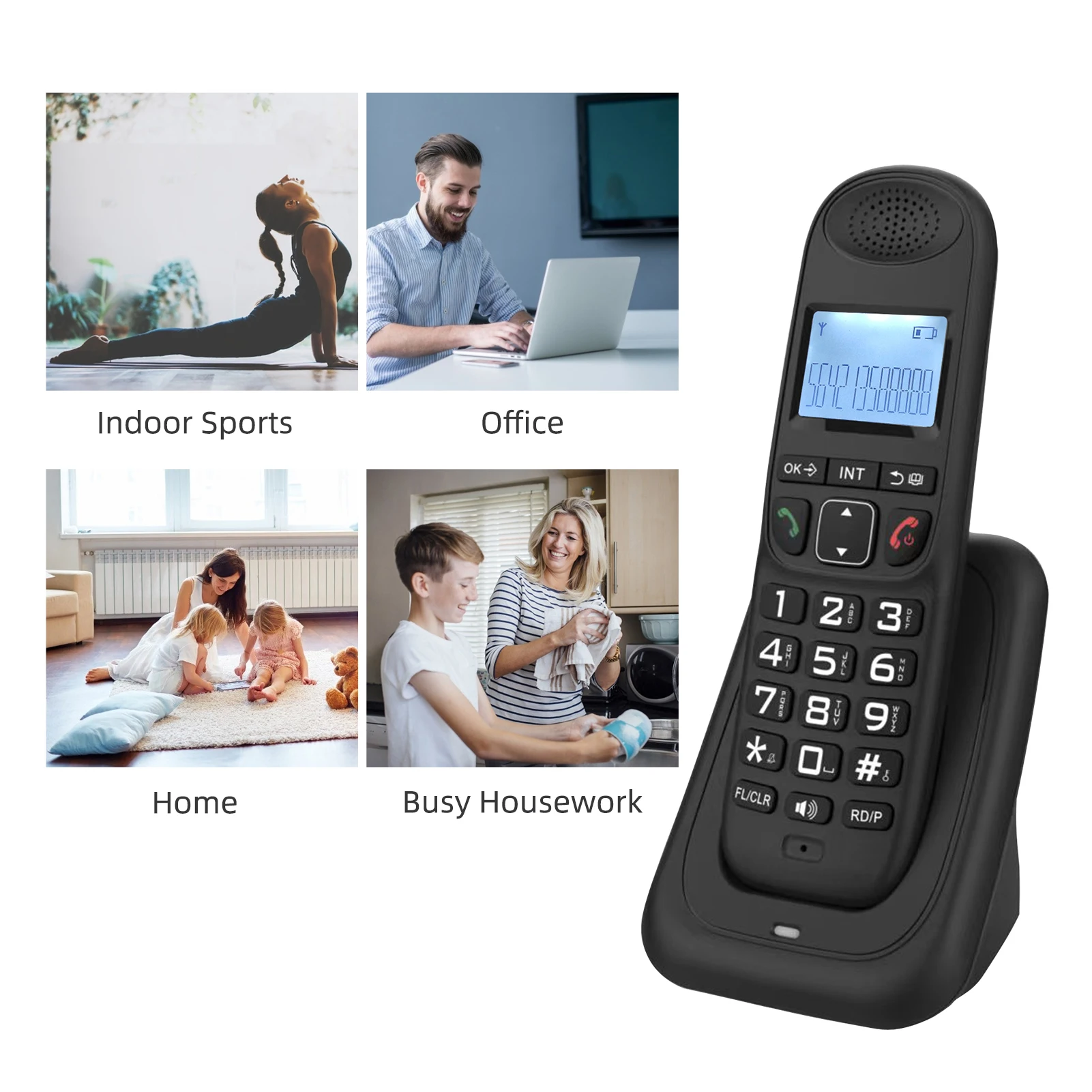 Expandable Cordless Phone System with 3 Lines Display Caller ID Support 5 Handsets Connection 50 Phone Book Memories Hands