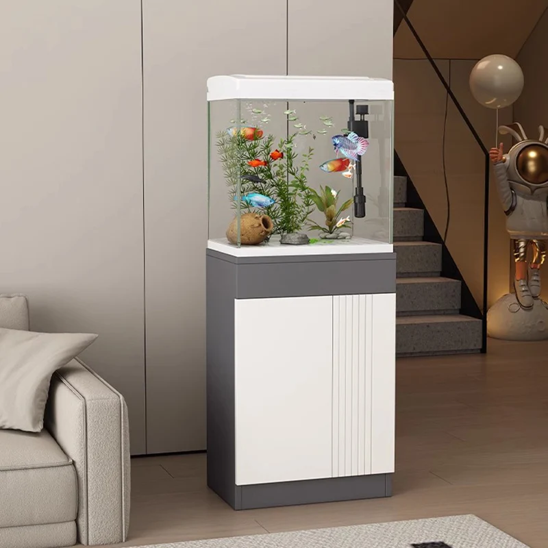 

Modern White Ultra Clear Glass Floor-Standing Aquarium with Built-in Cabinet Eco Fish Tank for Home Living Room Aquariums FYFT​