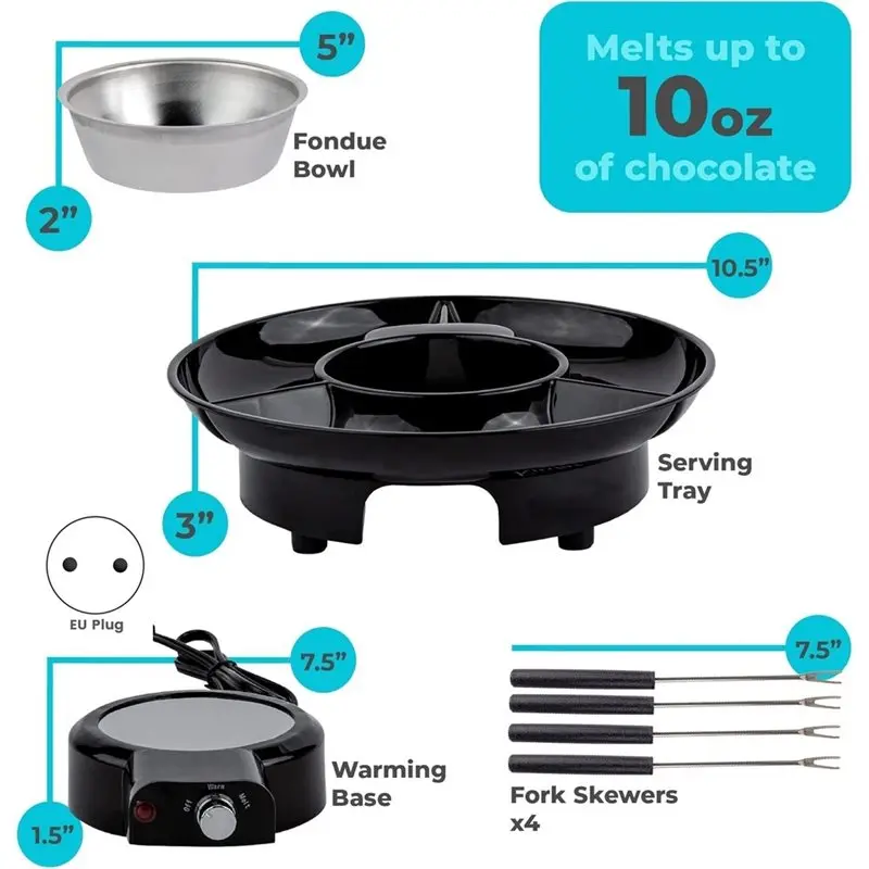 Electric Fondue Pot Set with Temperature Control Detachable Serving Trays And 4 Roasting Forks Chocolate Fondue Kit EU Plug