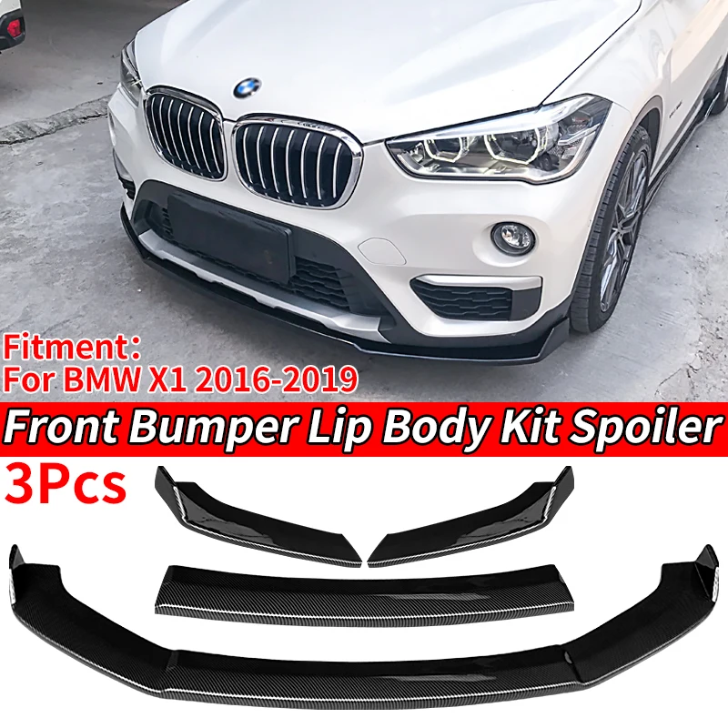 For BMW X1 F48 2016-2019 Car Front Bumper Splitter Lip Spoiler Diffuser Guard Body Kit Carbon Look Accessories ABS High Quality