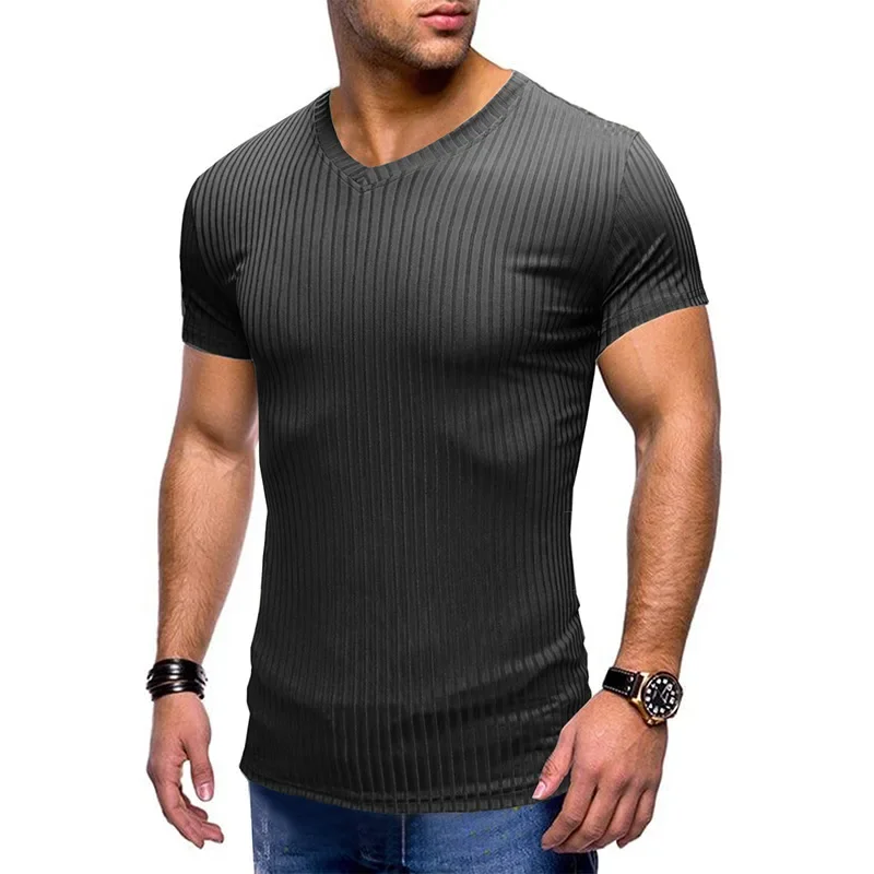 MRMT 2024 Brand New Men's Sports Fitness Short Sleeve T-Shirt Men's Fitted V-Neck Top Knit Sweater