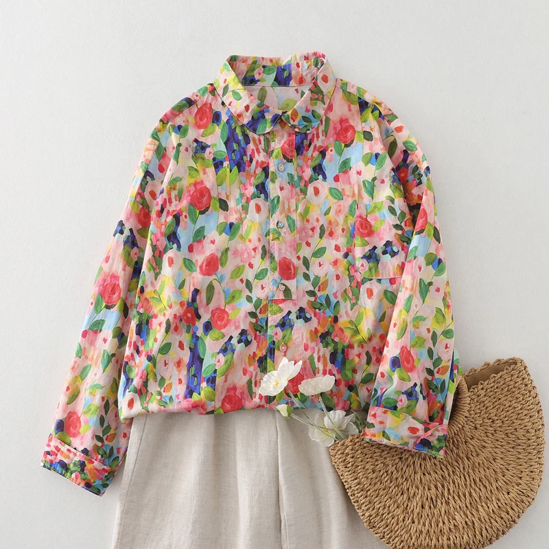 

Свободный крой в стиле ретро с розовым принтом, повседневный женский ор Sve Long Sve, открытый кардиган, весна-осень, новинка, корейский Sle