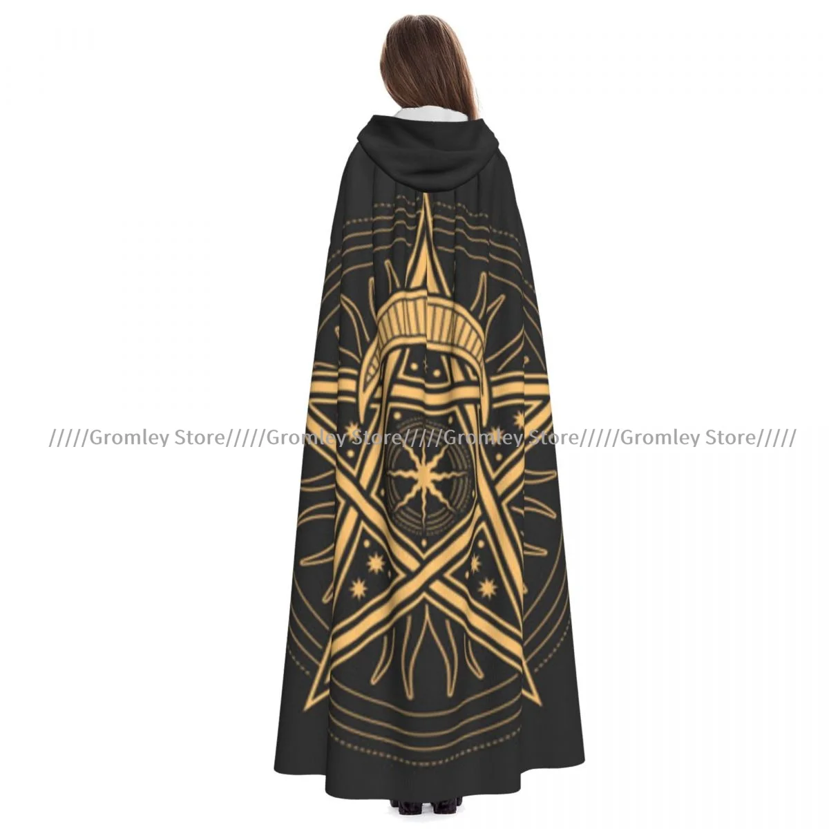 

Medieval Halloween Cosplay Cloak Hooded Coat Esoteric And Occult Pentagram Cape Coat Long Trench Costume Wizard Cloak