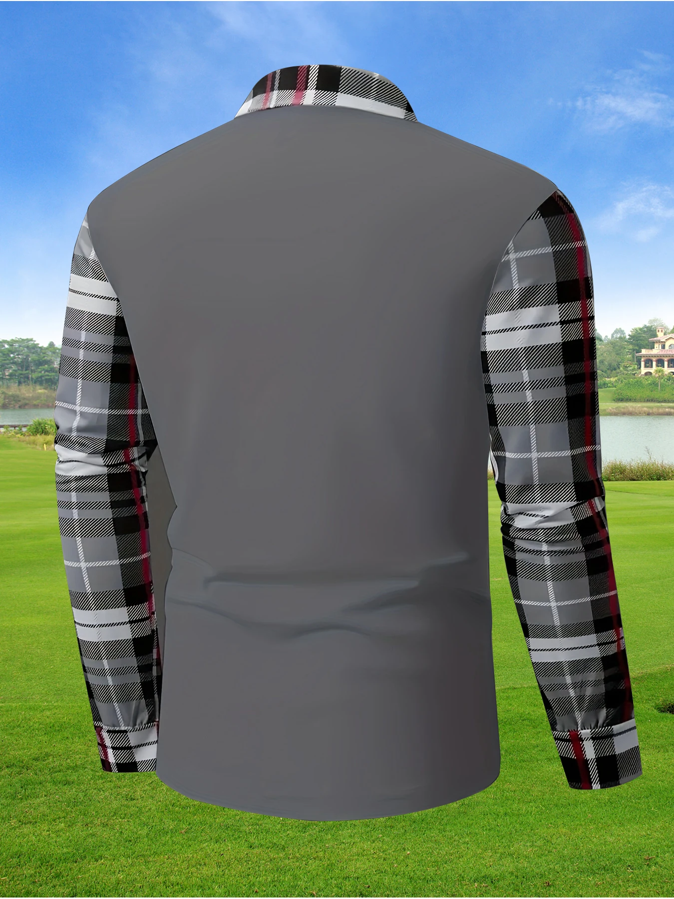 New Men's Long Sleeved Polo Shirt, Fashionable Color Blocking Checkered T-Shirt, Street Versatile Sports T-Shirt
