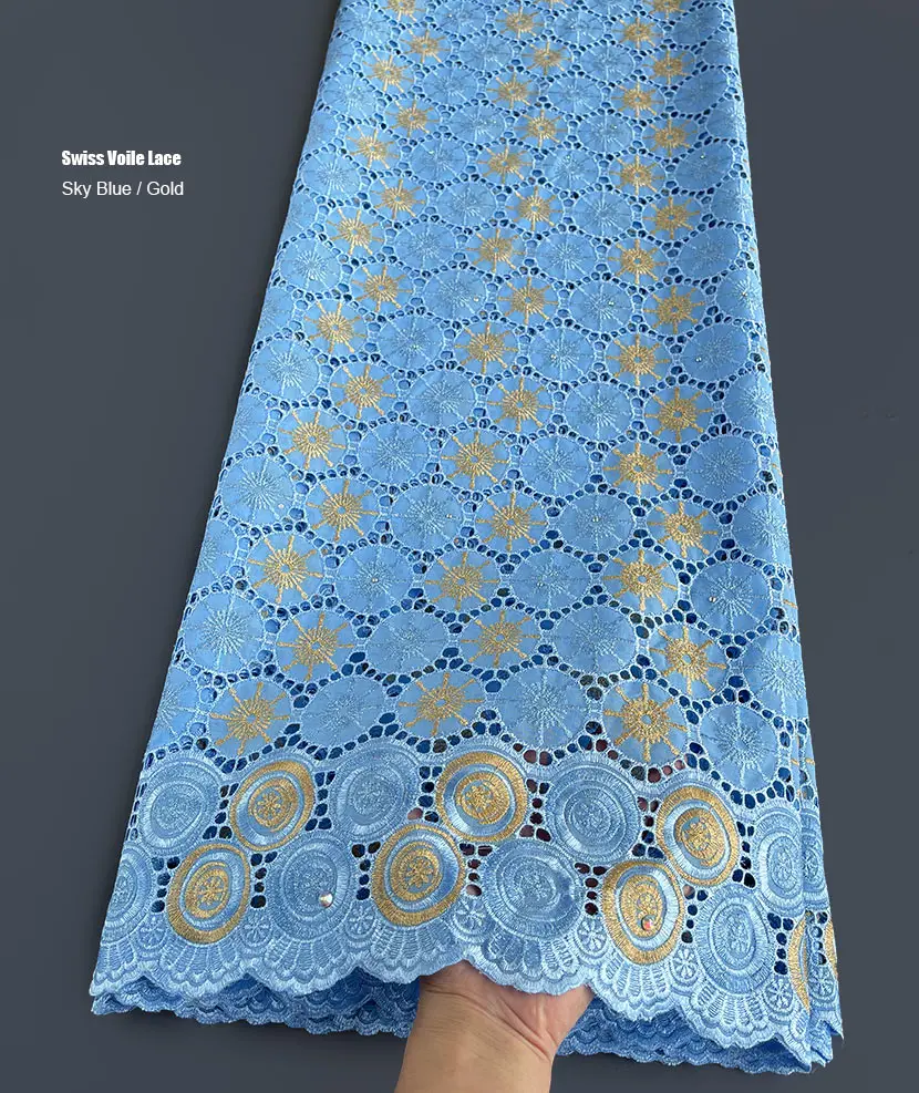 Clearance African Embroidered Cotton Lace Nigerian Swiss Voile Couple Fabric Fashion Garment Occasional Events Dress