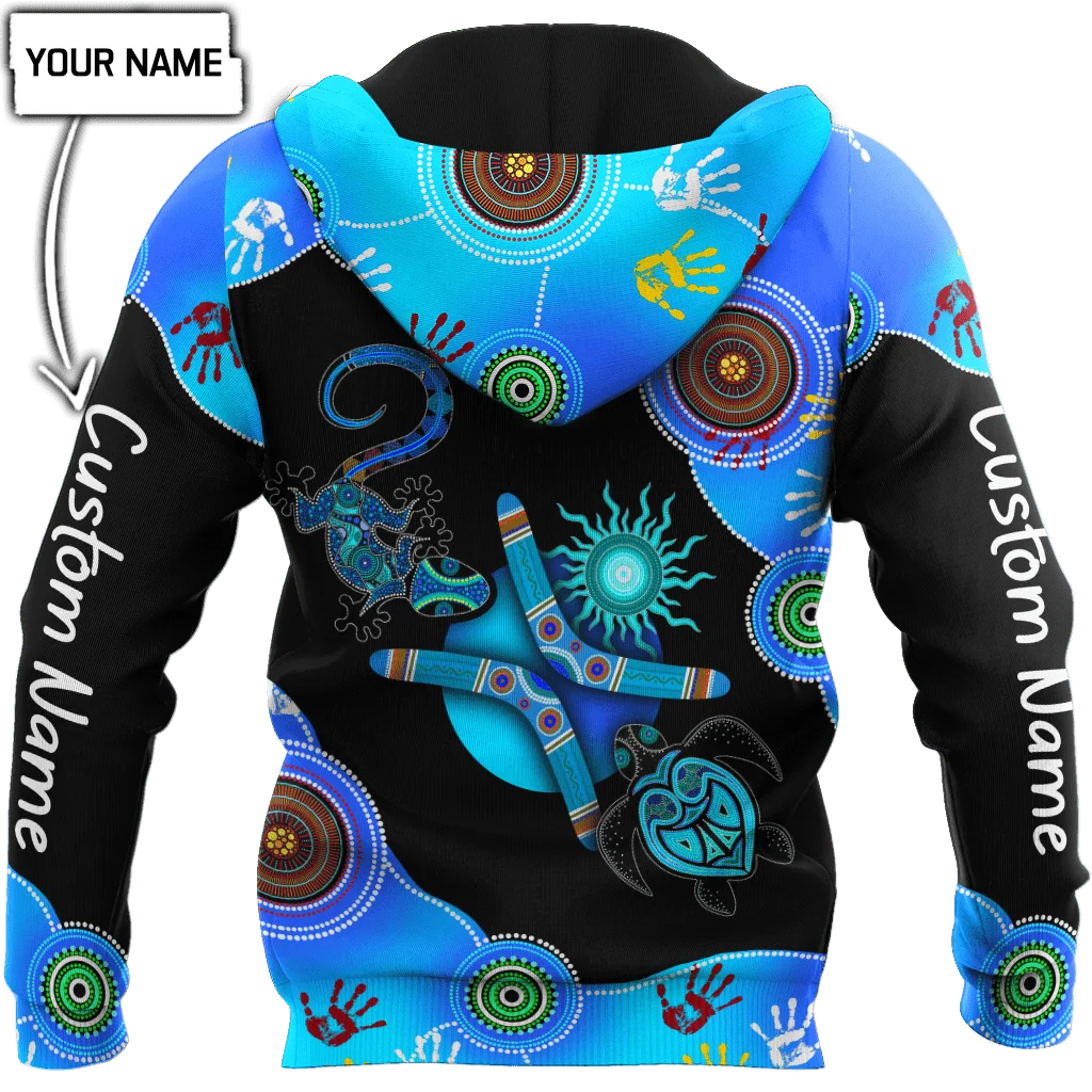 Custom name Aboriginal Blue Turtle Lizard 3D Printed Autumn Men Hoodies Unisex Casual Zip Pullover sudadera hombre ADW08