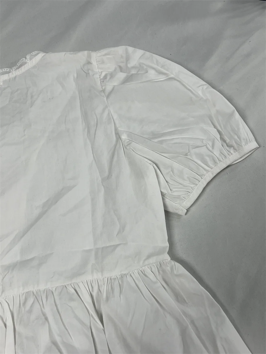 Camicie dolci Camicetta estiva da donna con maniche a sbuffo con colletto quadrato, giunzioni in pizzo e dettagli con volant per abiti quotidiani chic