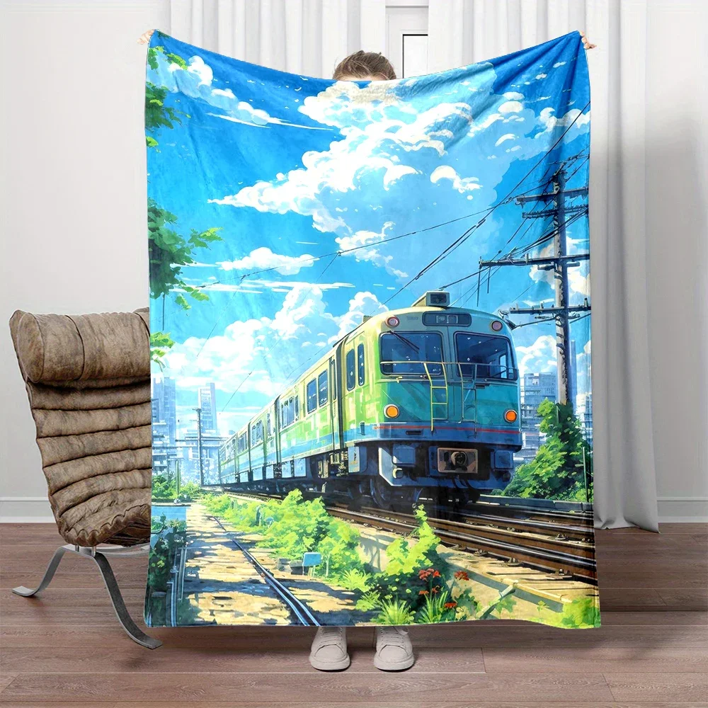 Train Subway Light Rail Anime Art Printed Blanket Warm Soft and Comfortable Home Travel Blanket Sofa Bedding Cover Blanket Gifts