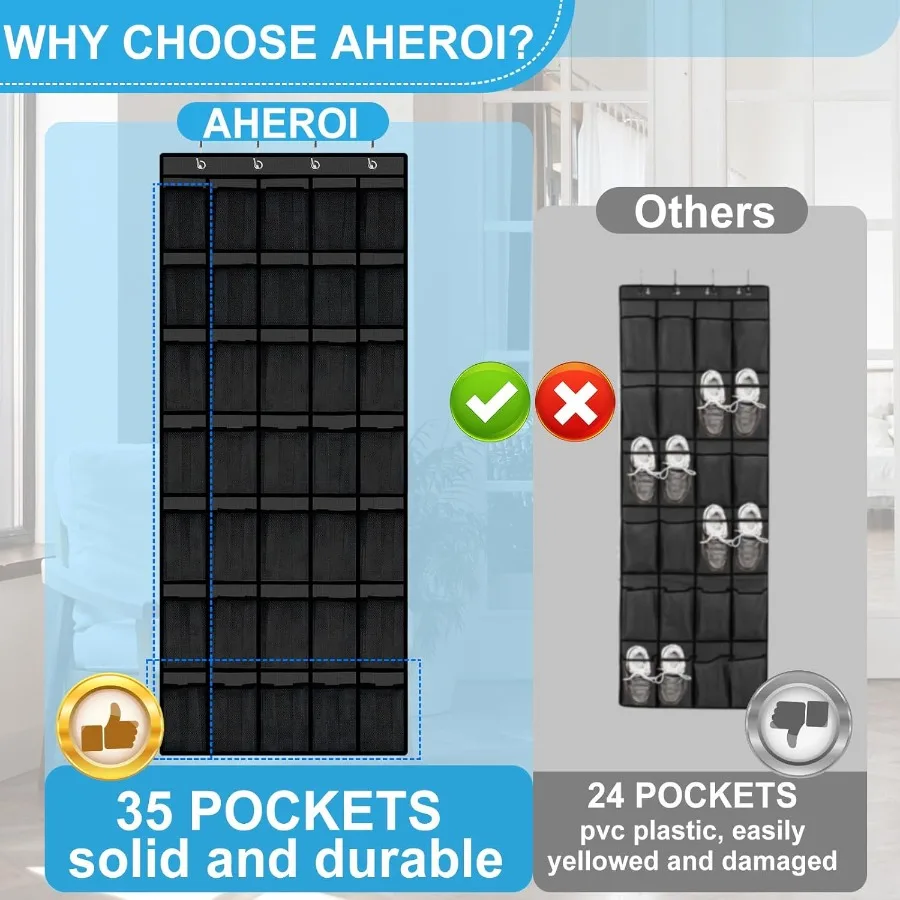 منظم 35 جيوب كبيرة فوق الباب مع جيوب شبكية قابلة للتنفس لتخزين فعال لتوفير المساحة في مدخل الخزانات o #4