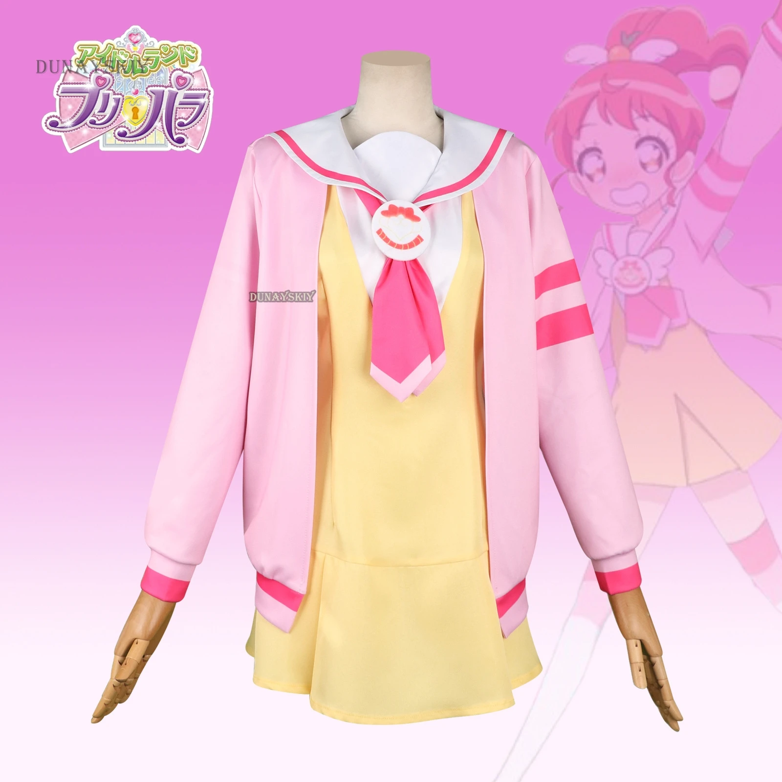 Anime Pripara Manaka Laala Cosplay Costume SoLaMi Smile Childhood Pink School Uniform Coat Yellow Dress Woman Lovely Campus Set