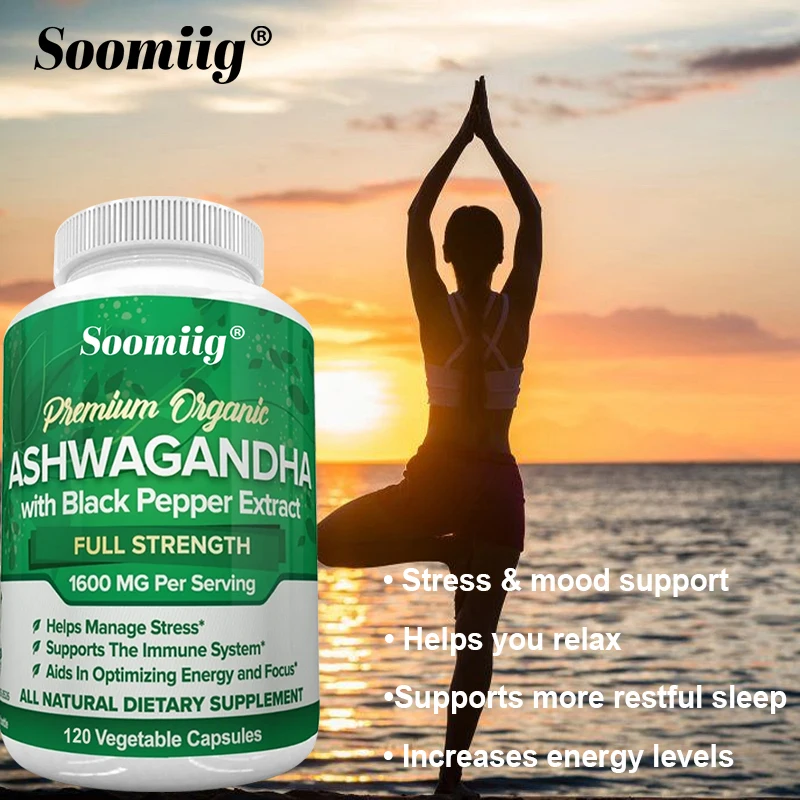 Organic Ashwagandha + Black Pepper Extract Capsules - Supports Immunity and Bone Health, Boosts Energy, Relieves Anxiety