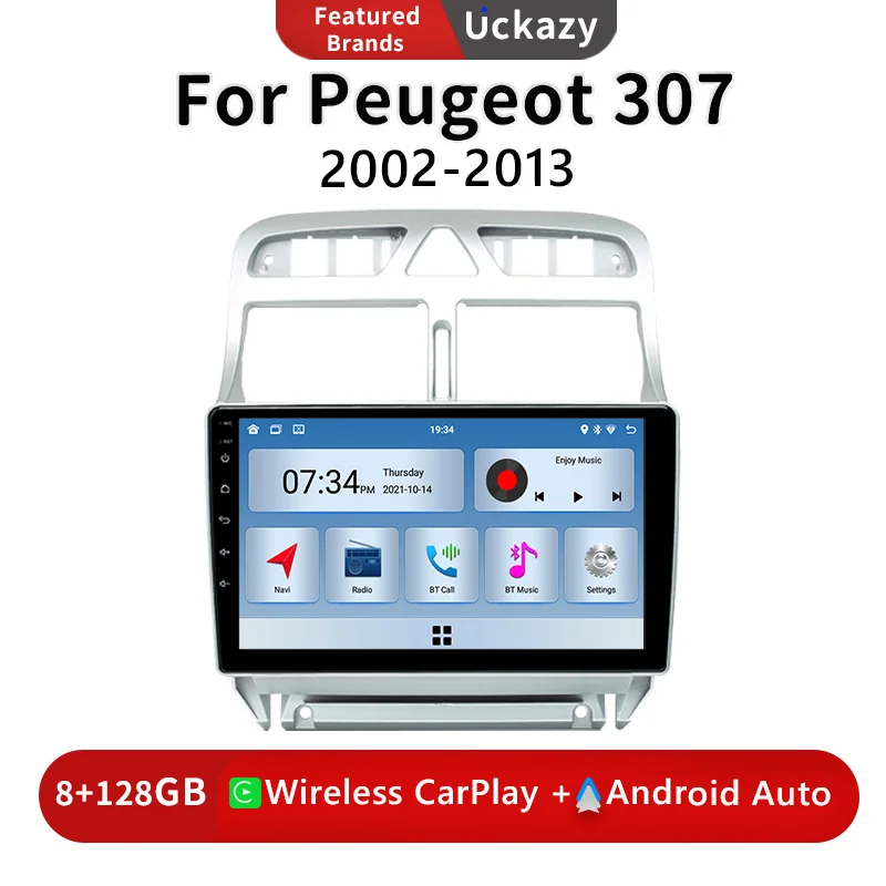 

9 ''Беспроводная Автомобильная магнитола Carplay Android 13 для PEUGEOT 307 sw 307 2002-2013 мультимедийная стерео аудио навигация GPS-навигация