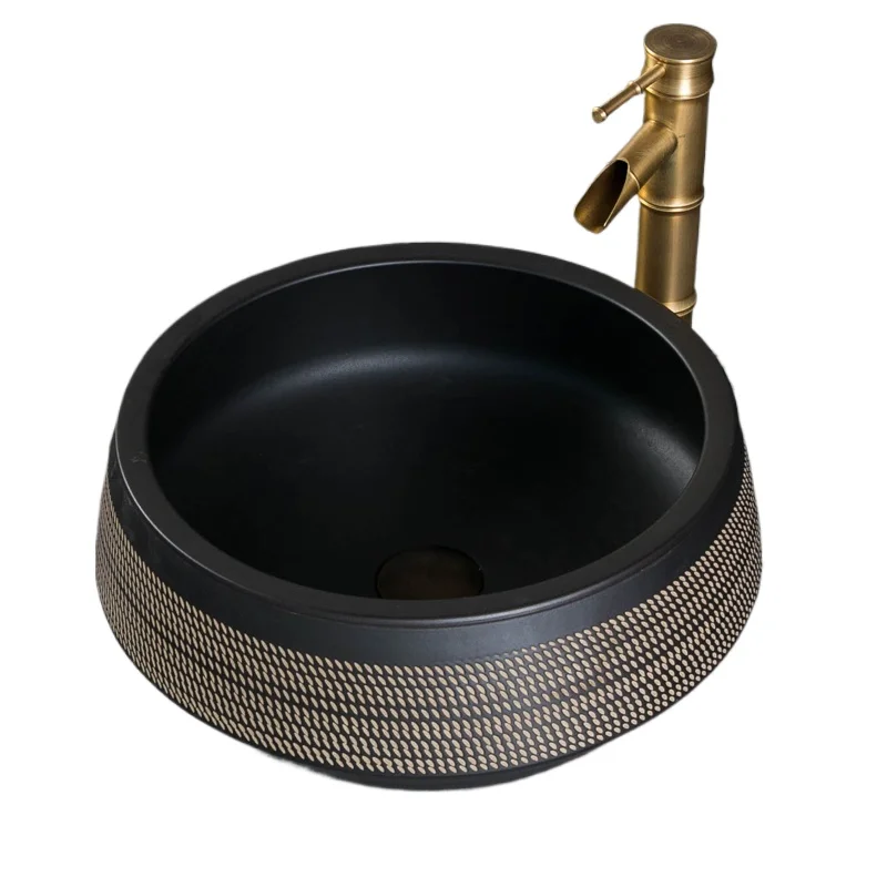 

Round ceramic table basin small art retro hand wash household outdoor courtyard hand wash basin