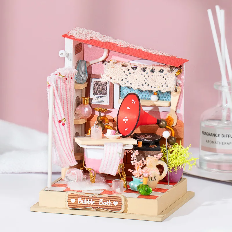 DIY Casa Puppenhaus Miniaturen Küche Schlafzimmer Bad Puppen häuser Holz hand montierte Puppen häuser Zubehör und Möbel