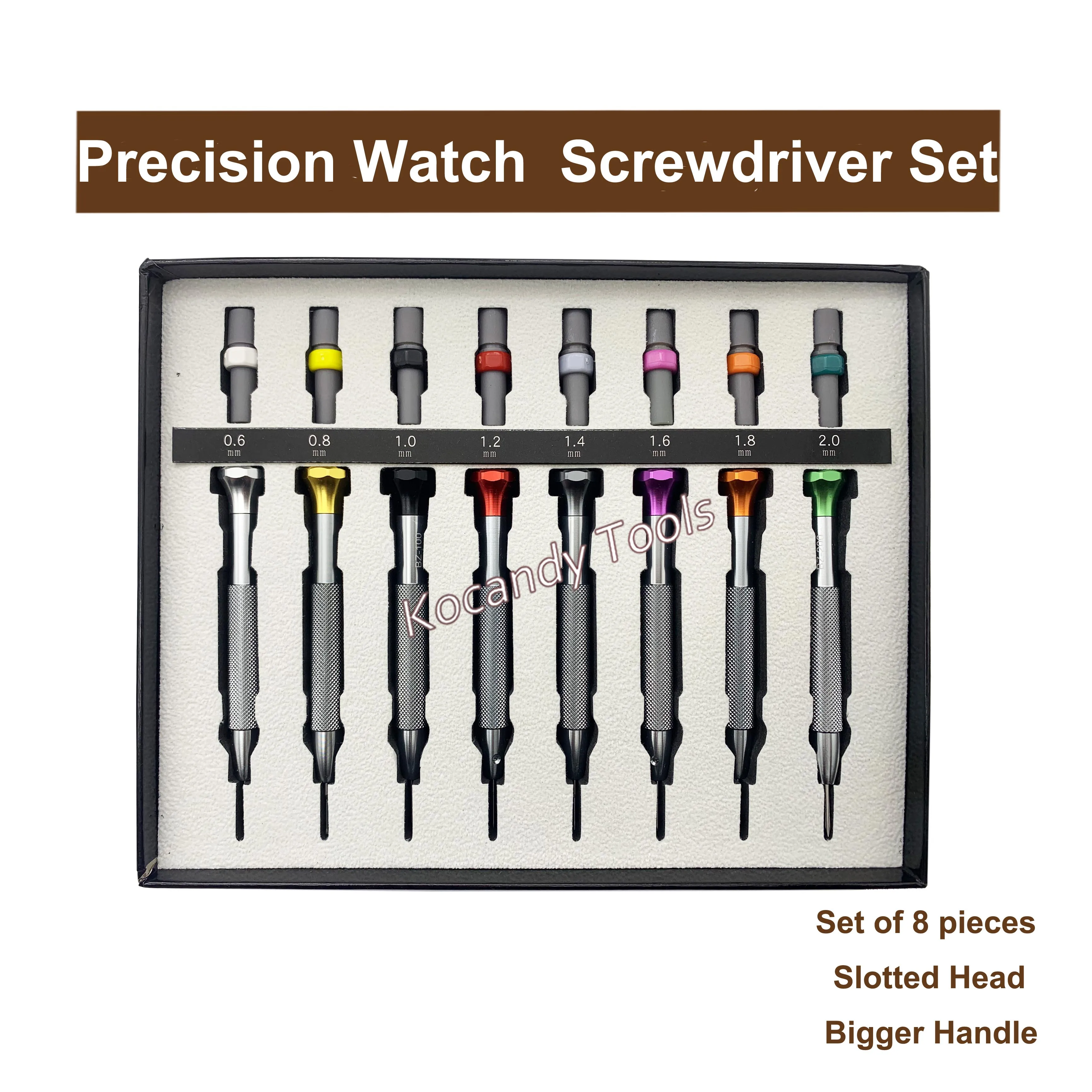 Uhren-Schraubendreher-Set, 8-teilig, geschlitzt, 0,6 mm – 2,0 mm, robustes, multifunktionales Uhrmacher-Schraubendreher-Set für die Uhrenreparatur