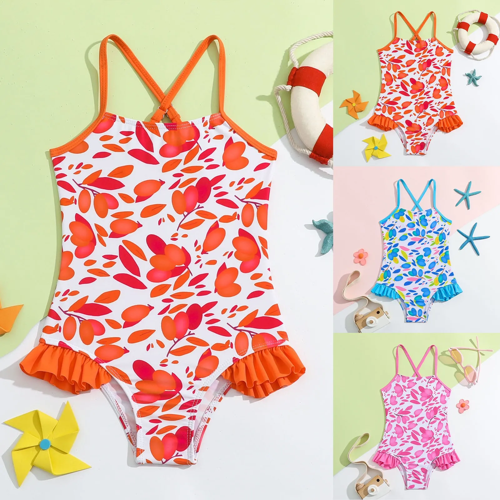 

2024 Swimsuit For Girls Swimsuit With Ruffles Small Fresh Little Girl Baby Triangle Hot Spring Vacation