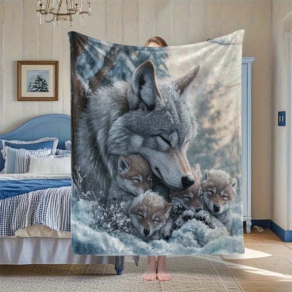 Snow Mountain Wolf Soft Flannel Digital Print Blanket, Throw Blanket, Nap Blanket, Air Conditioning Blanket, Office Sofa Blanket