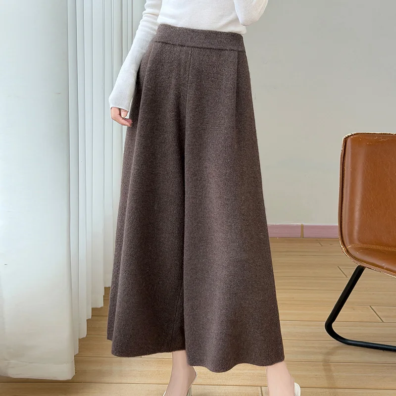 New hot selling autumn and winter series 100% pure wool women's wide leg pants, loose knit trendy women's wool cropped pants