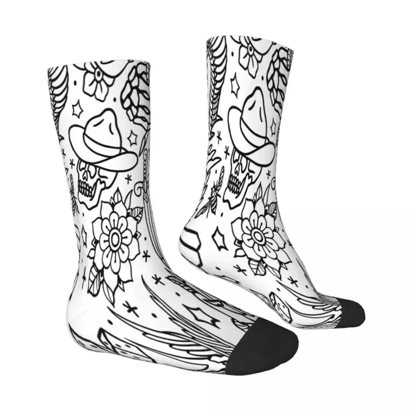 Y2K American Traditional Tattoo Flash Print Variant Skeleton Skull Bone Socks Male Mens Women Autumn Stockings Polyester