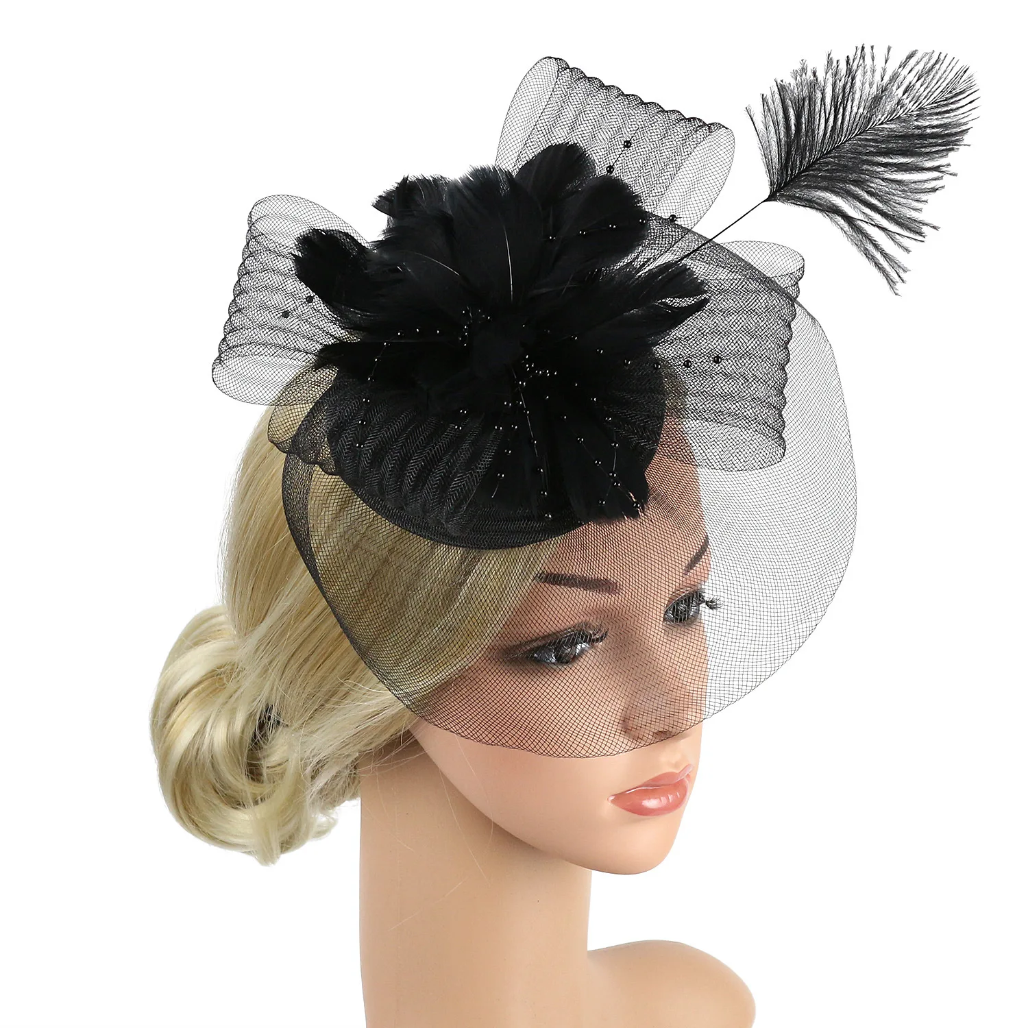 Ascot Fascinator Hat pour femme, plume, fleur, pince à cheveux en maille, tri Derby, photographie, vêtements de sauna, cocktail, thé, accessoire de cheveux