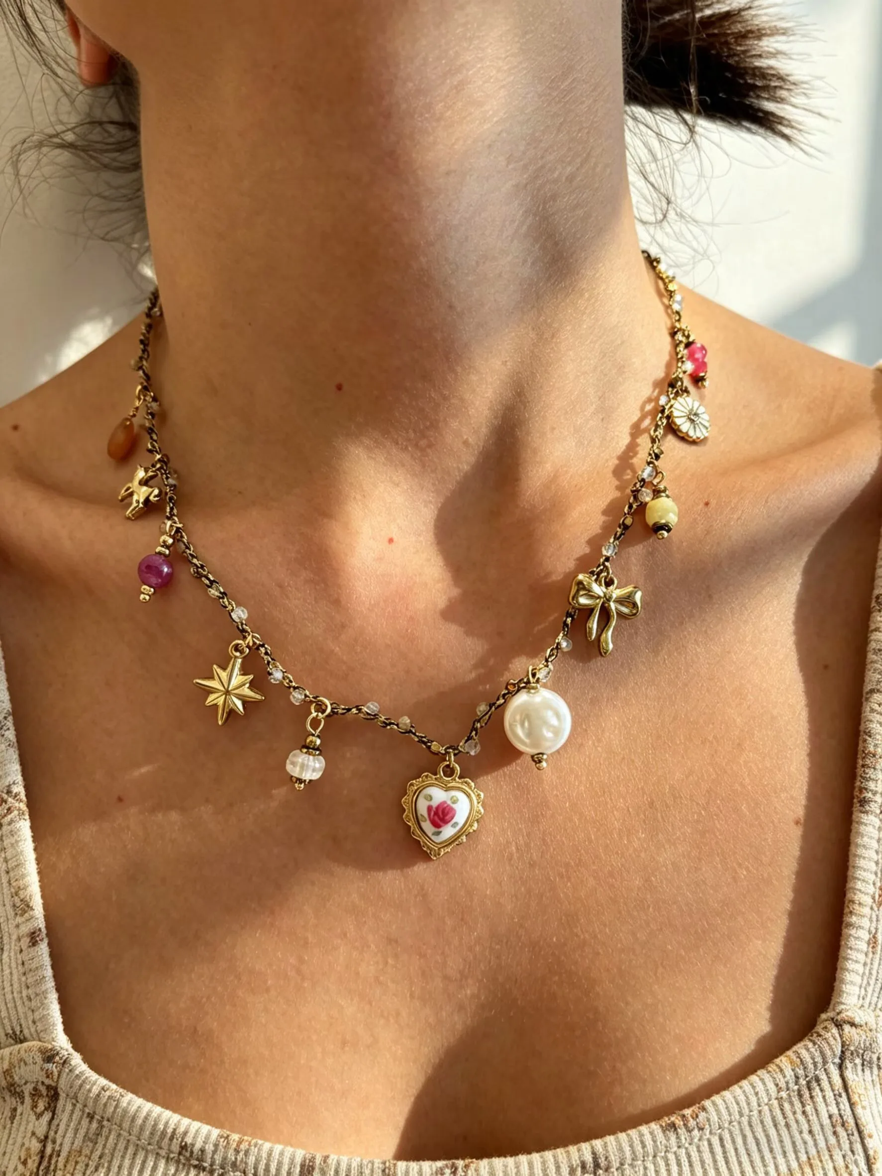 Peri'sbox Love Imitation Pearl Enamel Acrylic Pendant Charm Necklace Women's Personalized Creativity Collarbone Chain Jewelry