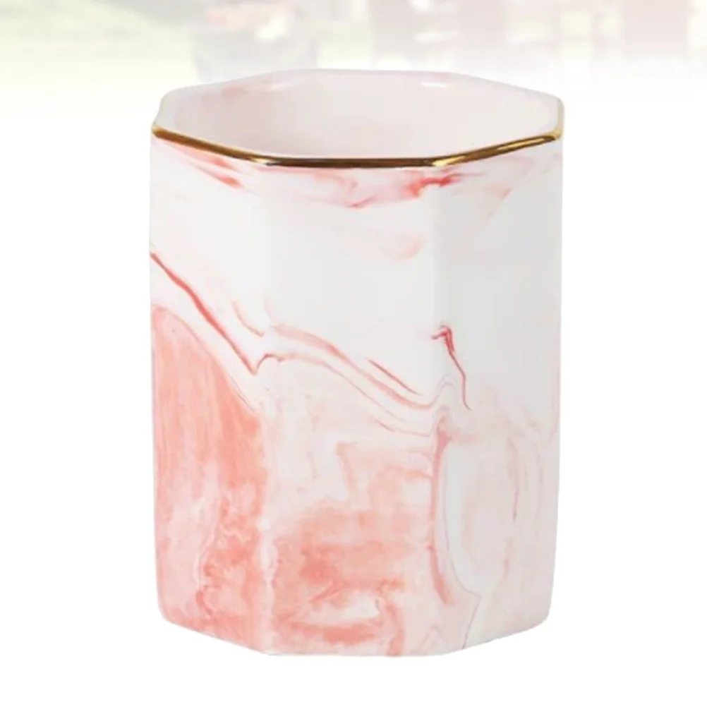 Picture 3: 1Pcs Ceramic Storage Cup Marble Pattern Nordic Style Pink Gold Rim Pen Holder Brush Organizer Container