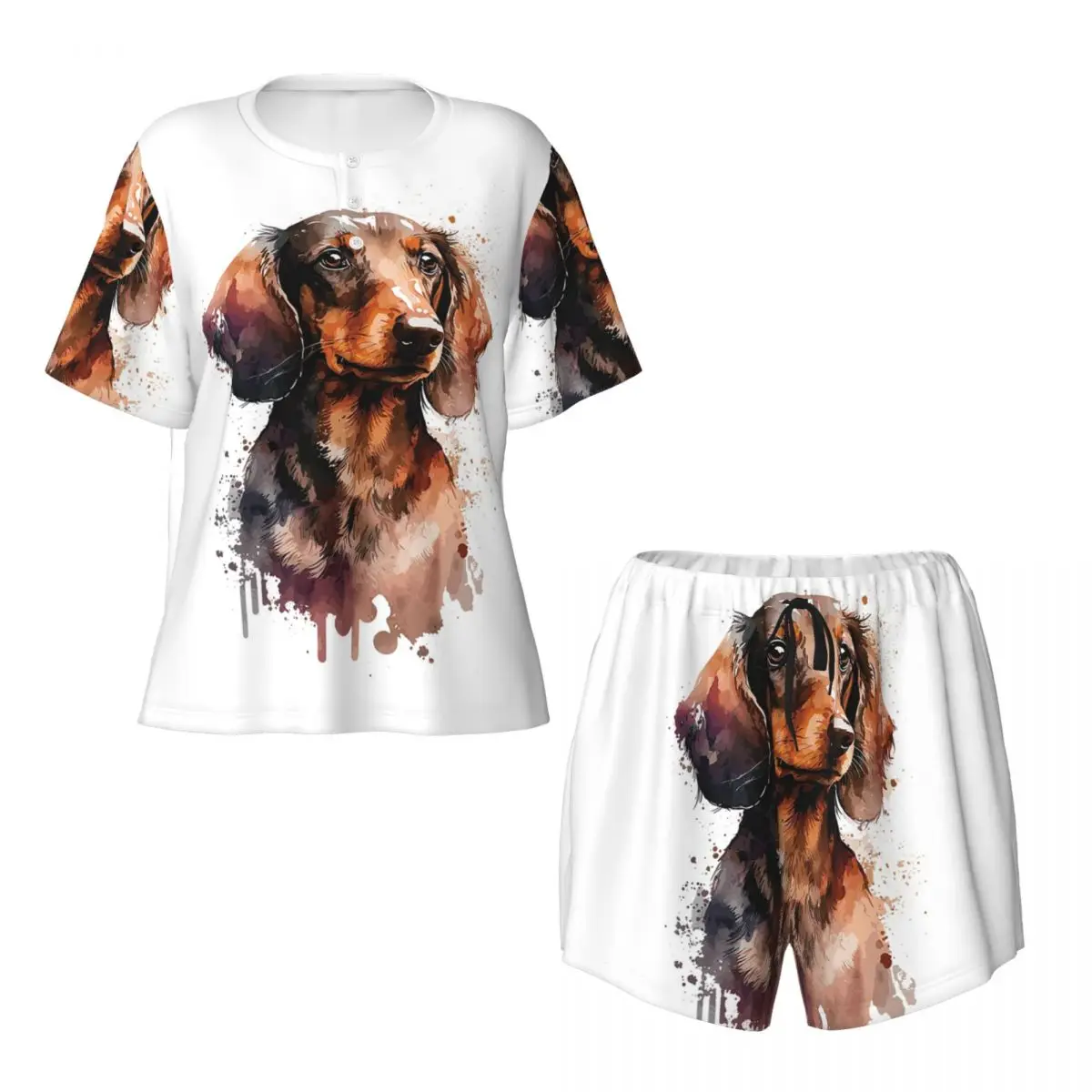 

Ночная рубашка с круглым вырезом и короткими рукавами с изображением собаки таксы, женская ночная рубашка с короткими рукавами, пижамный комплект, брюки