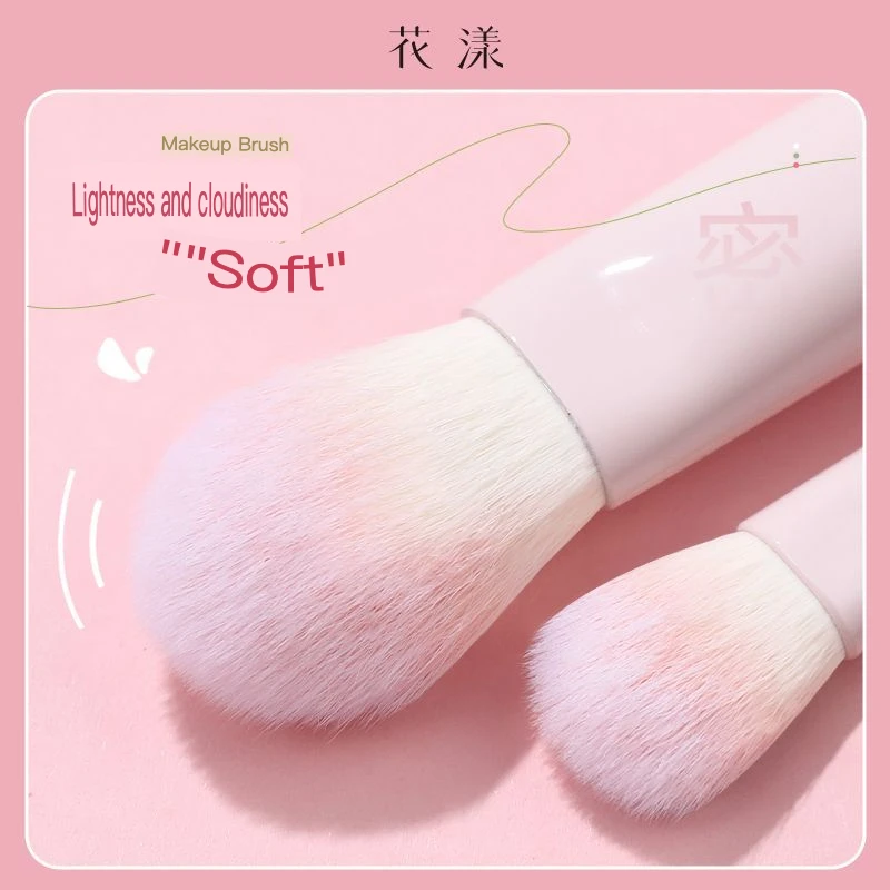 Floral Peach Blush Soft Bristle Makeup Brush Set for Beginners - Foundation Eyeshadow Eyeliner Brushes with Free Storage Bag