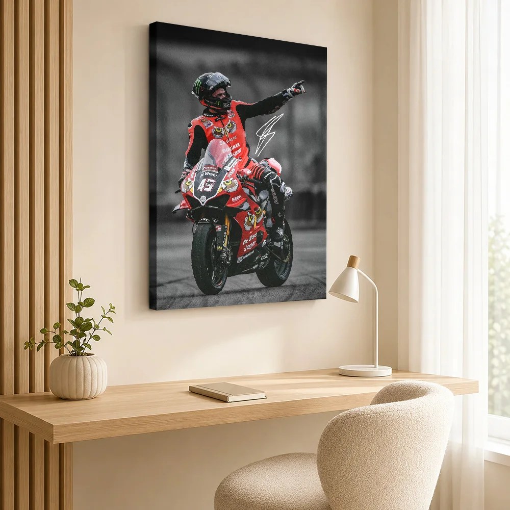 Scott Redding Motorcycle Racer Framed Canvas Poster Customized Retro Automotive Wall Paintings Decoration for Office Game Room