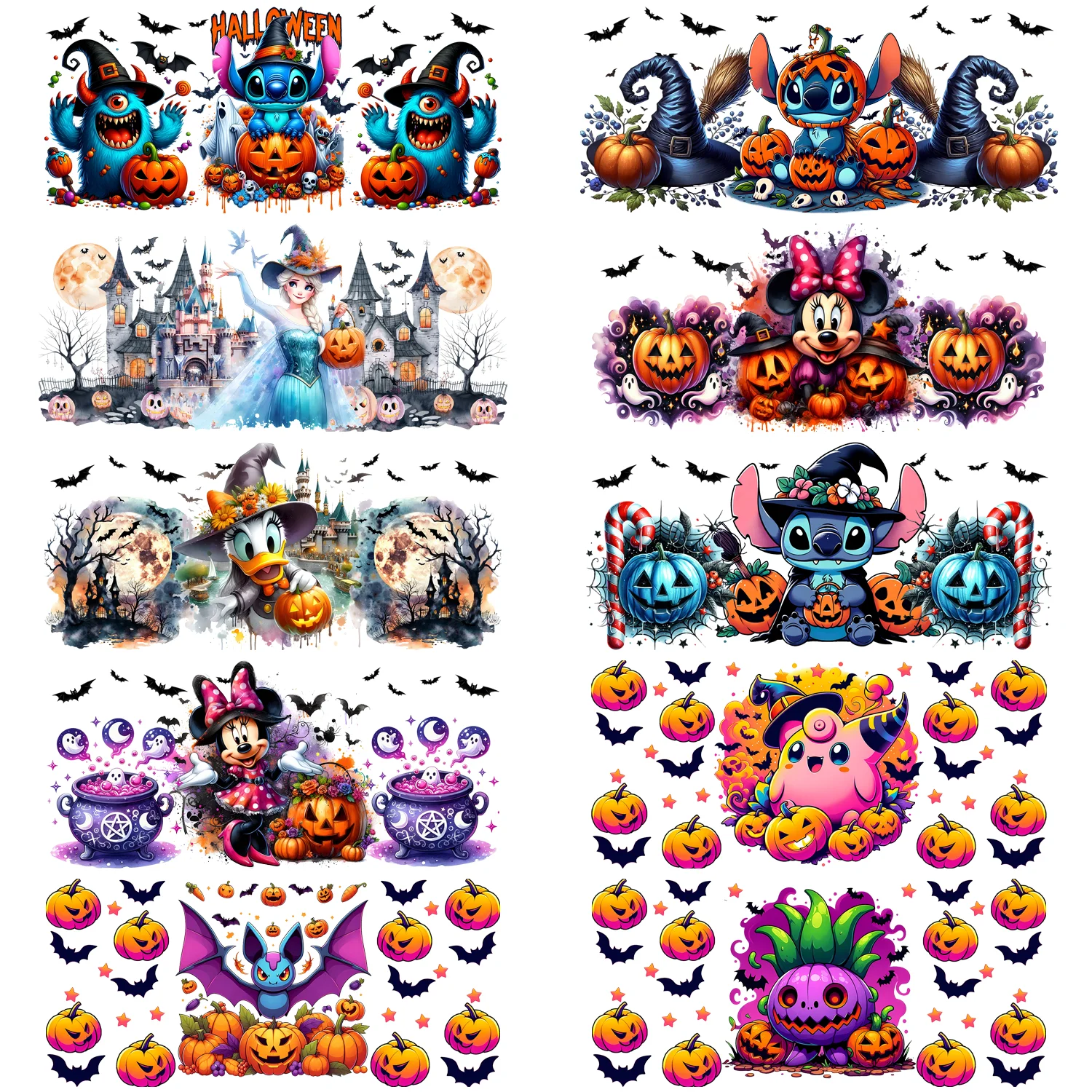 

10 sheet Halloween Mickey cartoon easy peel waterproof DIY sticker 3D transfer uvdtf crystal sticker 16oz uvdtf cup wrap sticker