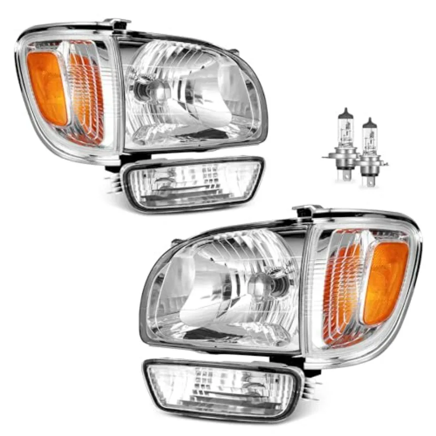 

2001-2004 Tacoma Headlights Assembly Replacement with Corner Parking Signal Lights and Bumper Light in Black for 2001 2002 200