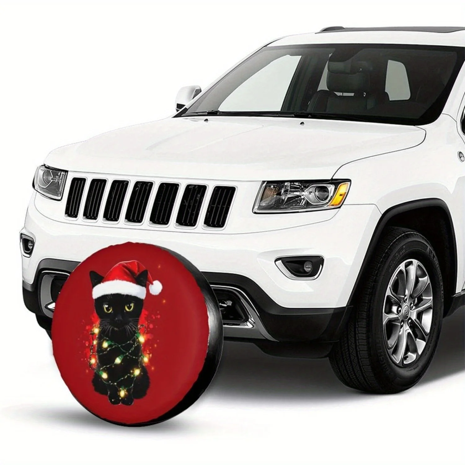 크리스마스 스페어 타이어 커버 산타 모자를 쓴 귀여운 검은 고양이, 방수 헤비듀티 패브릭 휠 프로텍터, RV, 트럭에 적합