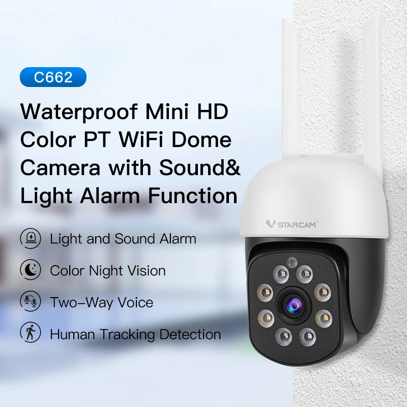 

Vstarcam C662 3MP 1296P Full Color Wireless PTZ IP Dome Camera Sound&Light Alarm AI Humanoid Detection Home Security Baby Monito