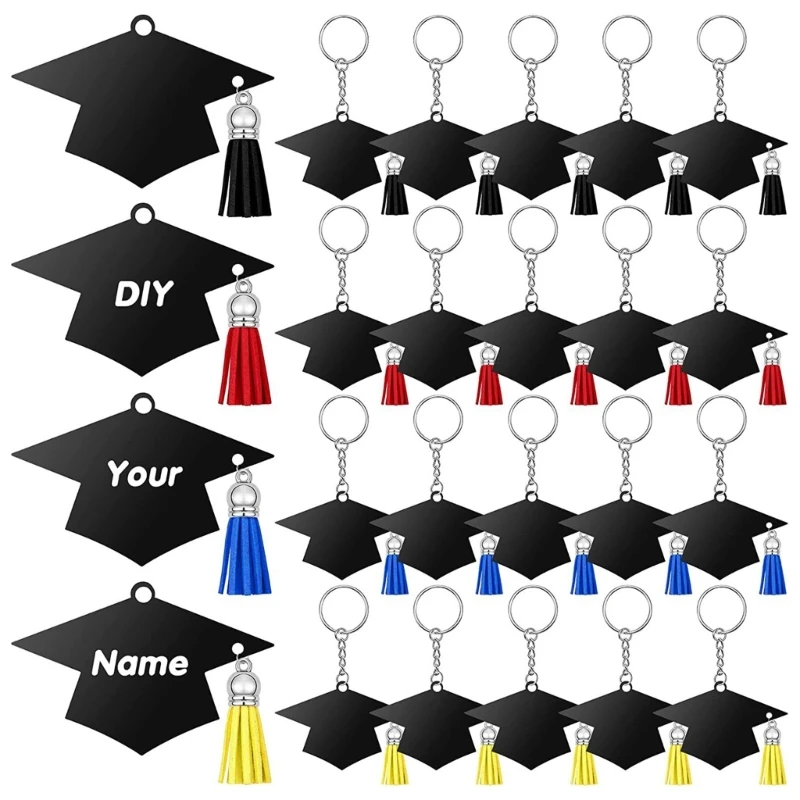 24pcs Graduation Cap Charm Keychain Acrylic Tassels Keychain Party Favor Class of 2023 Graduation Gifts for Him Her