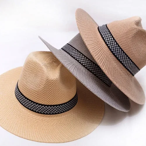 Imagen 2 del producto Sombrero de paja de verano para hombre, sombrero de sol Anti-UV de Panamá de ala grande para playa, gorra de pesca de Golf al aire libre, sombrero de Safari de paja para hombre de Panamá Jack